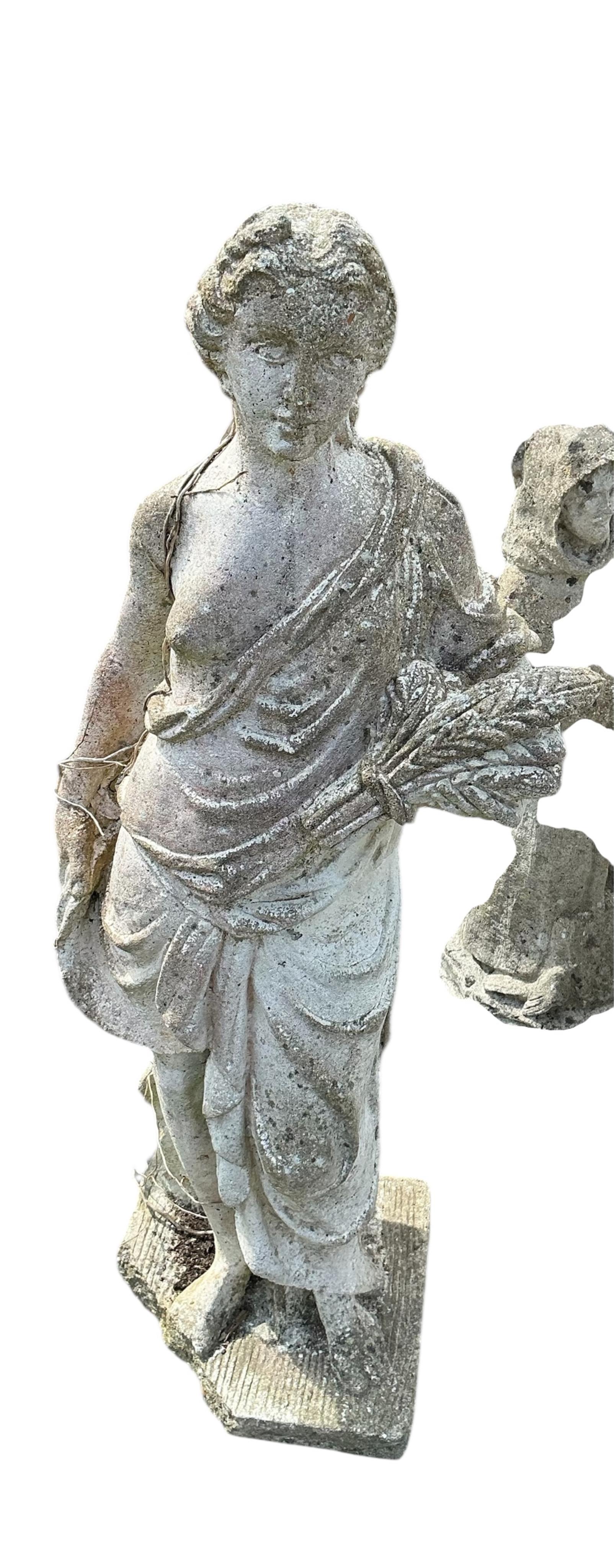 Four reconstituted stone garden statues, largest height 87cm